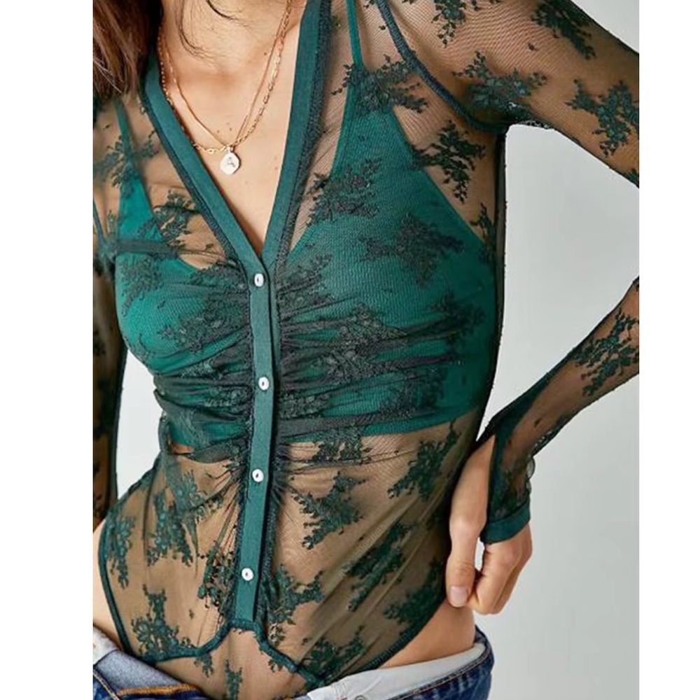 Free People Lady Lux Bodysuit XS green
